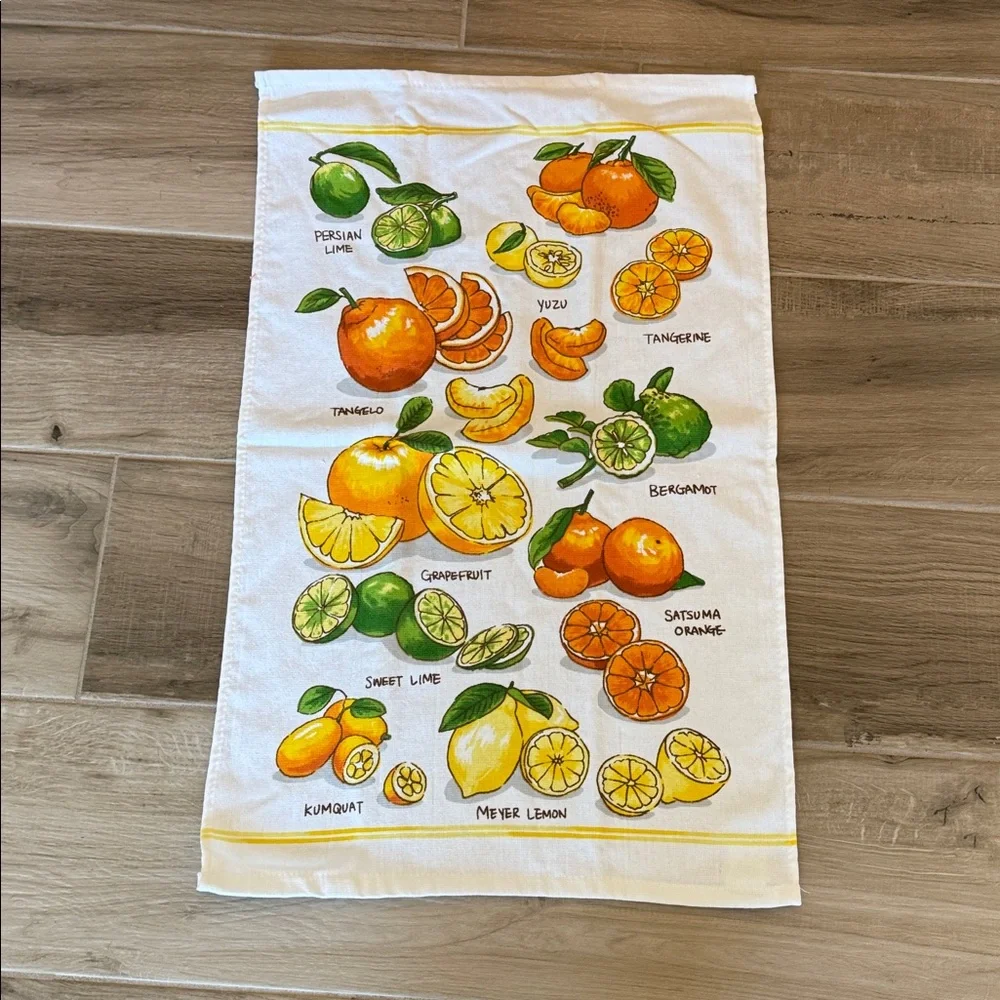 Vintage La Patisserie cotton citrus lemon lime orange print hand towel